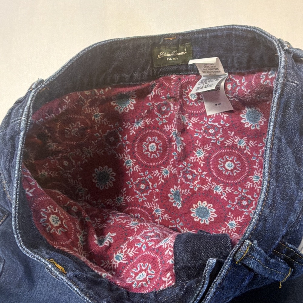 Eddie Bauer Womens Flannel Lined Jeans 8 Dark Wash Straight Leg Winter Denim - Picture 8 of 15